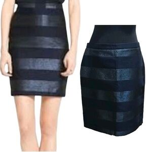 Tommy Hilfiger Pencil Skirt Blue Silver Metallic Striped Lined Mini Party Sz 8